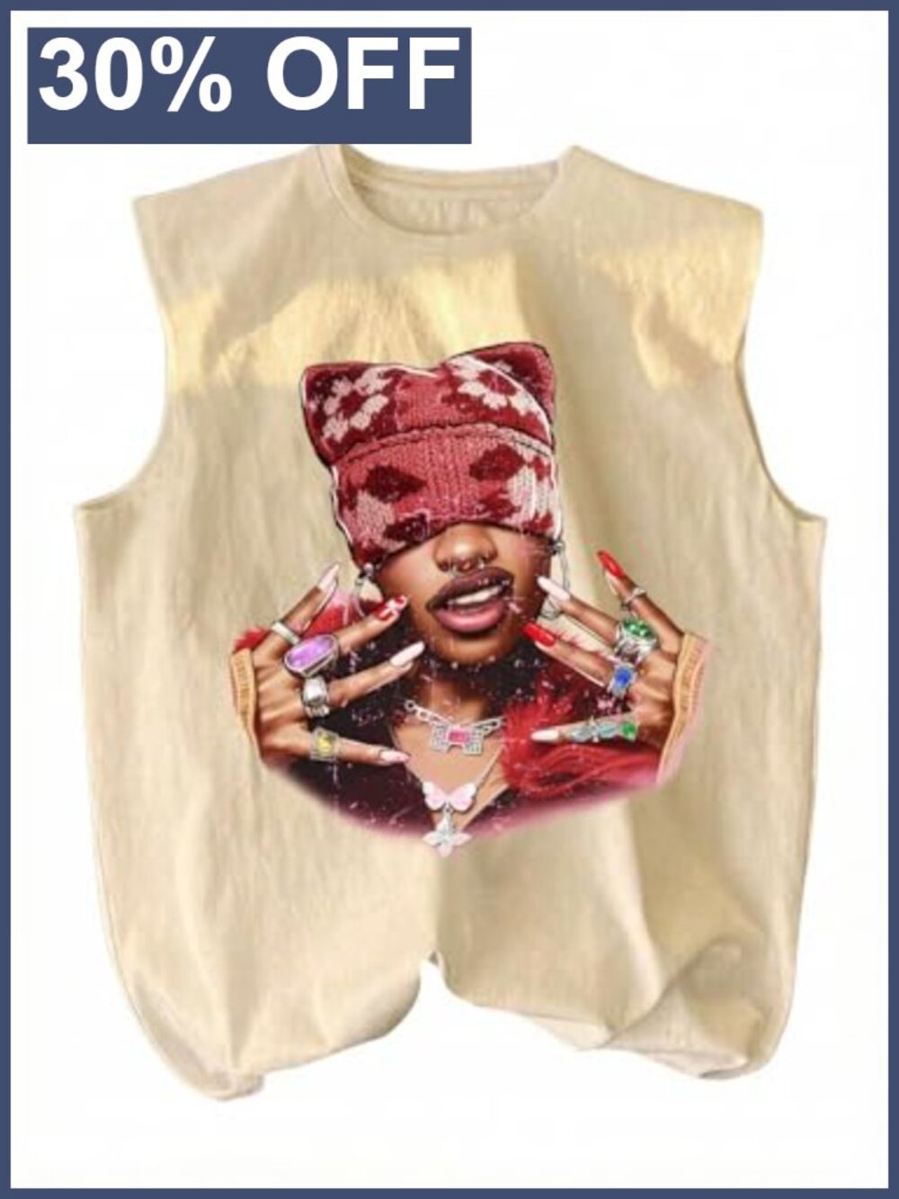 Vintage Graphic Tank Top Sleeveless Round Neck Loose Fit Streetwear